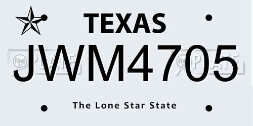 JWM4705 Texas License Plate