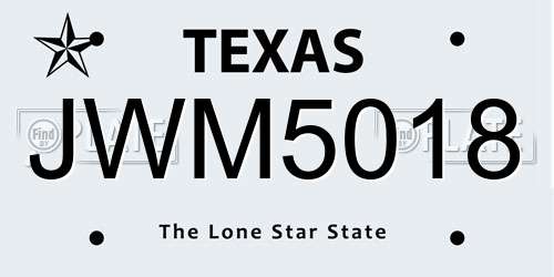 JWM5018 Texas License Plate