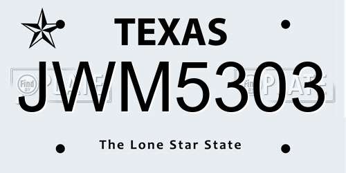 JWM5303 Texas License Plate