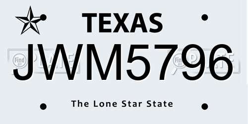 JWM5796 Texas License Plate
