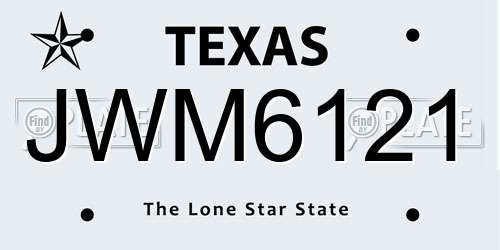 JWM6121 Texas License Plate