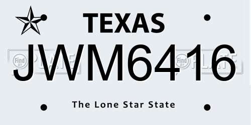 JWM6416 Texas License Plate