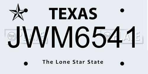 JWM6541 Texas License Plate