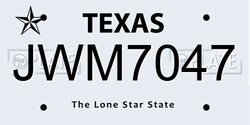 JWM7047 Texas License Plate