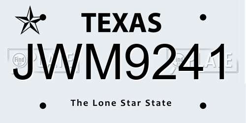 JWM9241 Texas License Plate