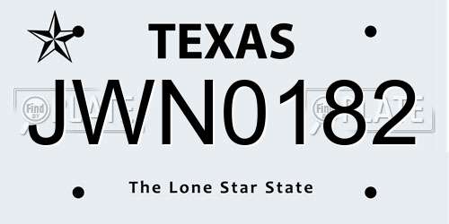 JWN0182 Texas License Plate