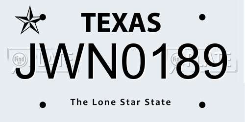 JWN0189 Texas License Plate