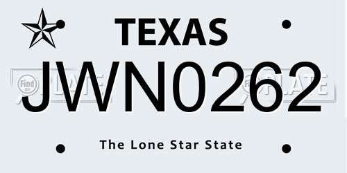 JWN0262 Texas License Plate