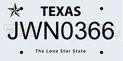 JWN0366 Texas License Plate