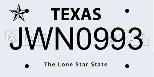 JWN0993 Texas License Plate