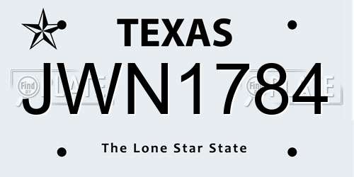 JWN1784 Texas License Plate
