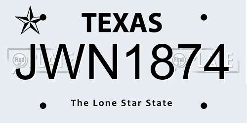 JWN1874 Texas License Plate