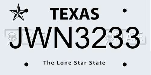 JWN3233 Texas License Plate