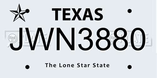 JWN3880 Texas License Plate