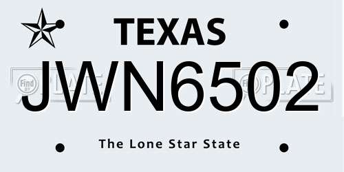 JWN6502 Texas License Plate