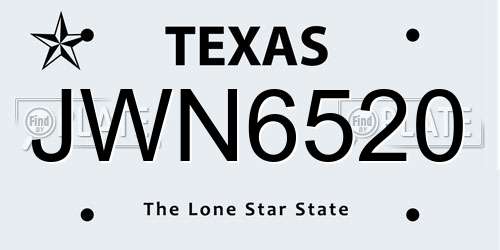 JWN6520 Texas License Plate