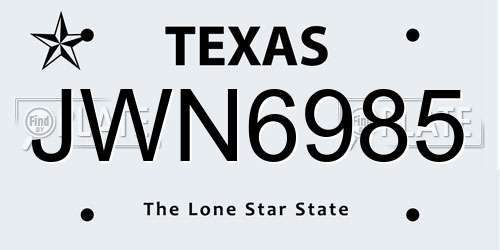 JWN6985 Texas License Plate