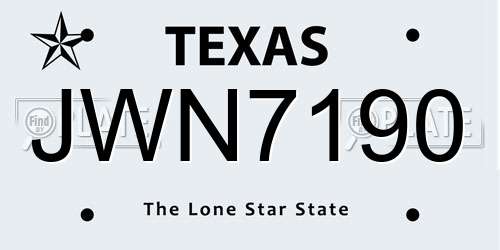 JWN7190 Texas License Plate