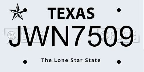 JWN7509 Texas License Plate
