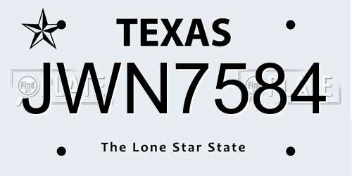 JWN7584 Texas License Plate
