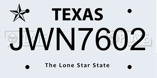 JWN7602 Texas License Plate