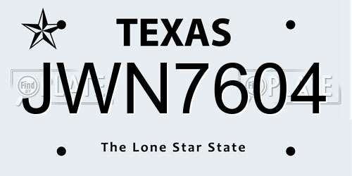 JWN7604 Texas License Plate