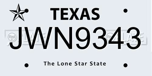 JWN9343 Texas License Plate