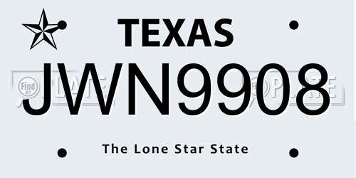 JWN9908 Texas License Plate
