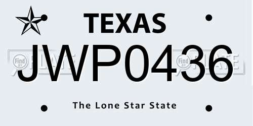 JWP0436 Texas License Plate