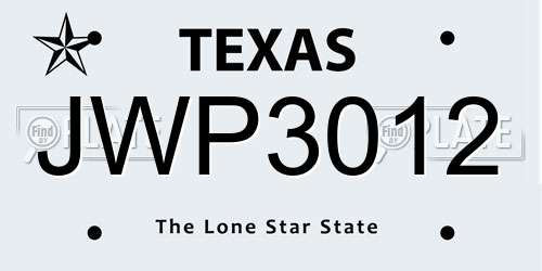 JWP3012 Texas License Plate