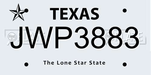 JWP3883 Texas License Plate
