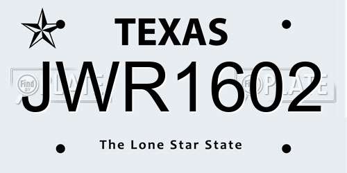 JWR1602 Texas License Plate