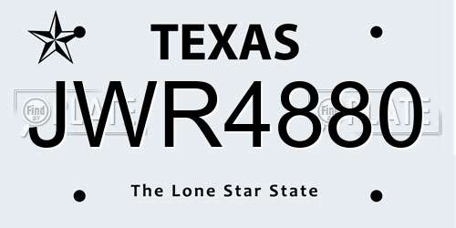 JWR4880 Texas License Plate