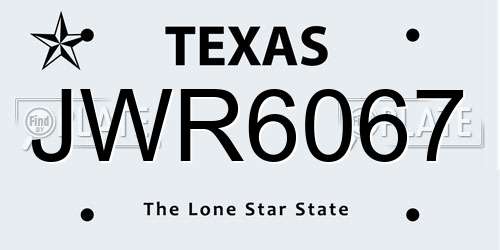 JWR6067 Texas License Plate
