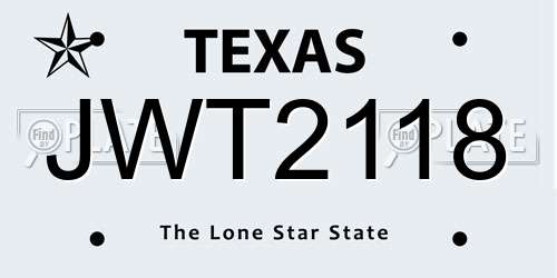 JWT2118 Texas License Plate