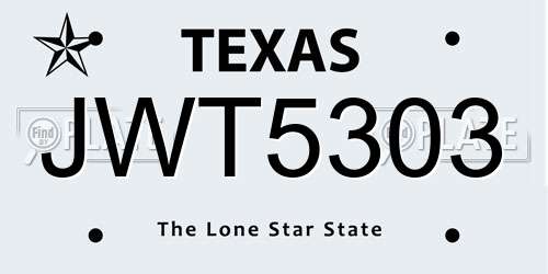 JWT5303 Texas License Plate