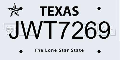 JWT7269 Texas License Plate