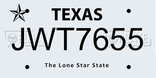 JWT7655 Texas License Plate