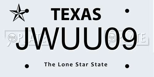 JWUU09 Texas License Plate