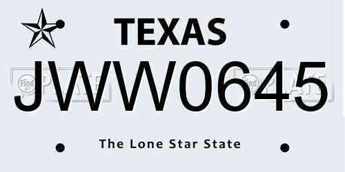JWW0645 Texas License Plate