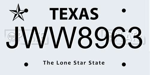 JWW8963 Texas License Plate