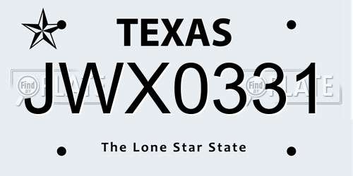 JWX0331 Texas License Plate