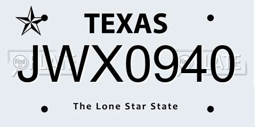 JWX0940 Texas License Plate