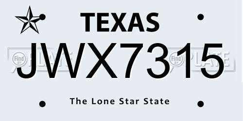 JWX7315 Texas License Plate