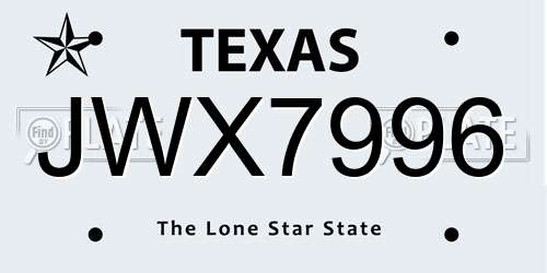 JWX7996 Texas License Plate