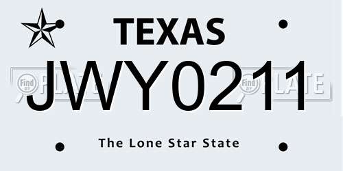 JWY0211 Texas License Plate