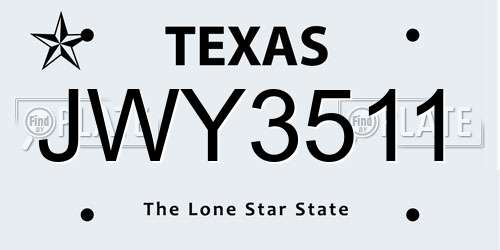 JWY3511 Texas License Plate