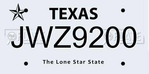 JWZ9200 Texas License Plate