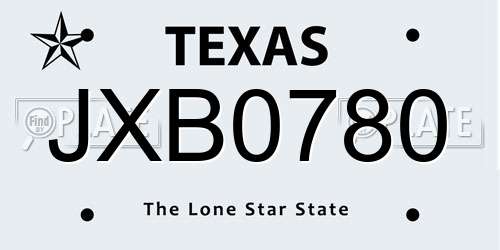 JXB0780 Texas License Plate