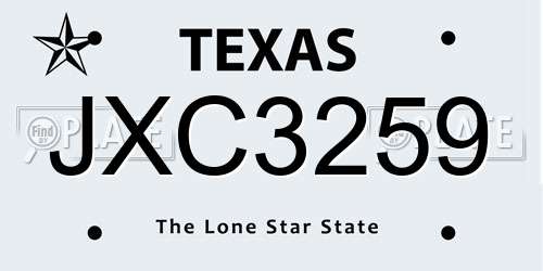 JXC3259 Texas License Plate